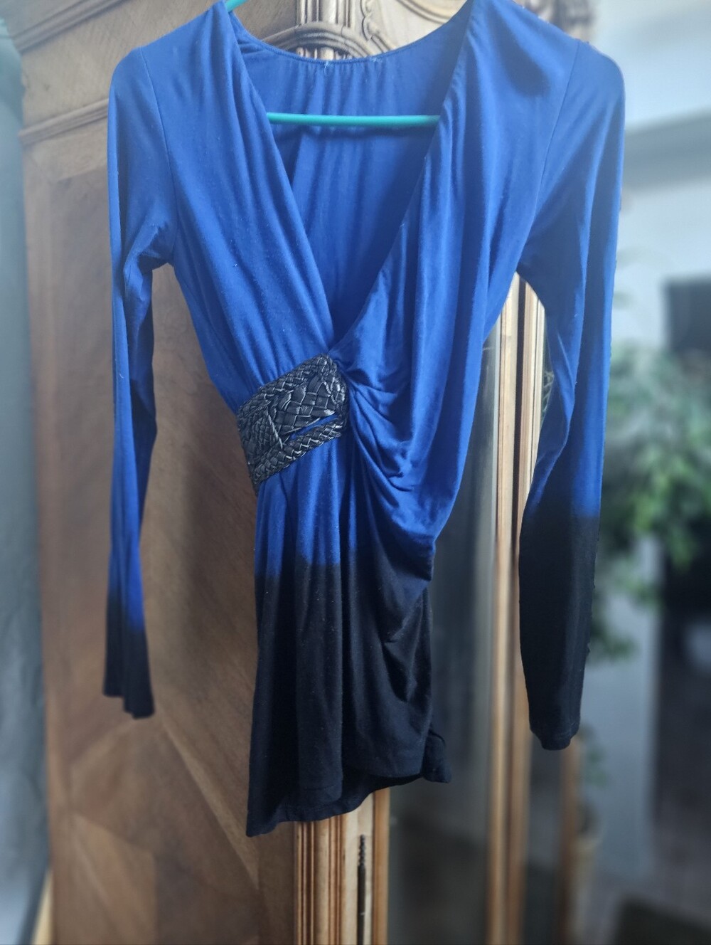 SKY TOP Blue to Black Ombre Wrap-Front Women's Top